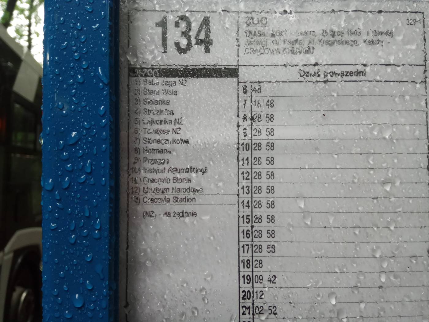 Расписание автобуса 134 в Краковский зоопарк