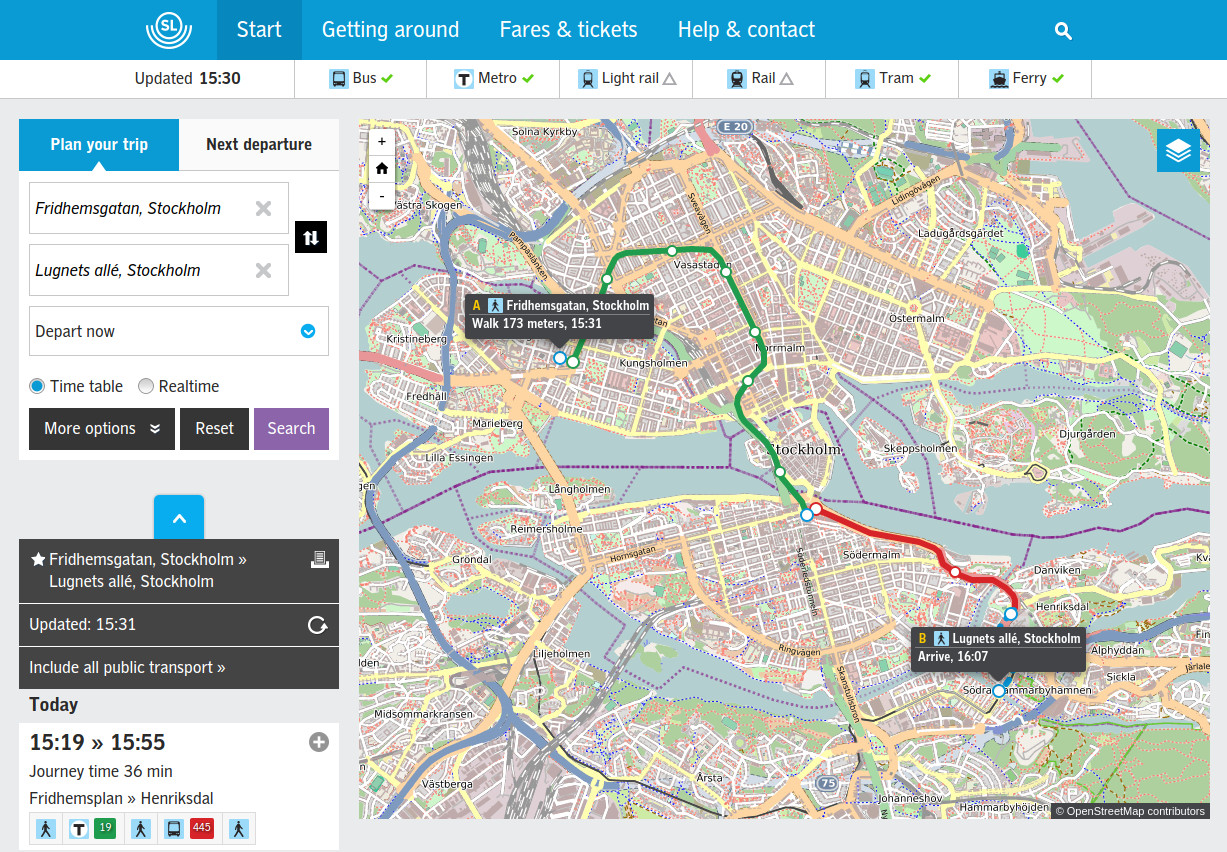 Сервис для построения маршрута общественным транспортом по Стокгольму